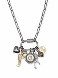 Gun Girl Mixed Metal Multi-Charm Nickel Bullet Necklace