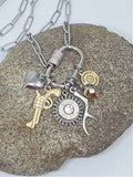 Gun Girl Mixed Metal Multi-Charm Nickel Bullet Necklace