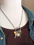 Gun Girl Mixed Metal Multi-Charm Brass Bullet Necklace
