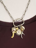 Gun Girl Mixed Metal Multi-Charm Nickel Bullet Necklace