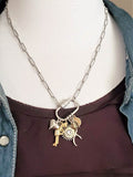 Gun Girl Mixed Metal Multi-Charm Nickel Bullet Necklace