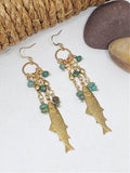 Gold and Turquoise Beaded Trout Fish Earrings