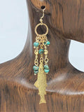 Gold and Turquoise Beaded Trout Fish Earrings