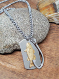 Men's Brass Trout Dog Tag & Fish Hook Stainless Steel Necklace