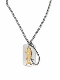 Men's Brass Trout Dog Tag & Fish Hook Stainless Steel Necklace