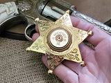 Sheriff Badge Pin - 12 Gauge Fancy Brass Star Pin