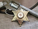 Sheriff Badge Pin - 12 Gauge Fancy Brass Star Pin
