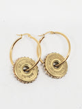 12 Gauge Shotshell Diamond Studded Gold Hoop Earrings on white background