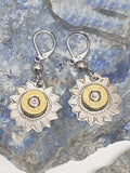 Silver Hand Etched Daisy Shape Bullet Earrings