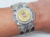 12 Gauge Filigree Shotshell Silver Cuff Bracelet