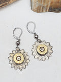 Silver Hand Etched Daisy Shape Bullet Earrings
