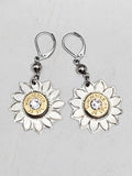 Silver Hand Etched Daisy Shape Bullet Earrings