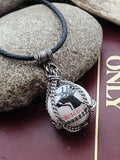 White Winchester with Buck Advertising Marble Orb Pendant Leather Necklace