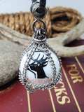 White Winchester with Buck Advertising Marble Orb Pendant Leather Necklace