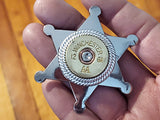 Sheriff Badge Pin - 12 Gauge Shotshell Shiny Silver Star Pin