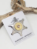 Sheriff Badge Pin - 12 Gauge Shotshell Shiny Silver Star Pin