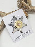 Sheriff Badge Pin - 12 Gauge Shotshell Shiny Silver Star Pin