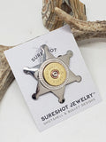 Sheriff Badge Pin - 12 Gauge Shotshell Shiny Silver Star Pin