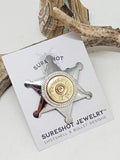 Sheriff Badge Pin - 12 Gauge Shotshell Shiny Silver Star Pin
