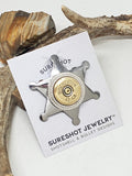 Sheriff Badge Pin - 12 Gauge Shotshell Shiny Silver Star Pin