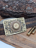 Bullet & Shotshell Rectangle Belt Buckle - All Brass
