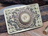Bullet & Shotshell Rectangle Belt Buckle - All Brass