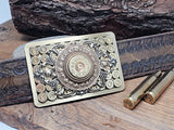 Bullet & Shotshell Rectangle Belt Buckle - All Brass