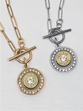 Diamond Surround Silver Paperclip Chain Bullet Necklace