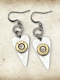 Slender Silver Heart Bullet Earrings