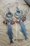 Fishing Earrings - Ladies Trout Pendant Copper Beaded Dangle Earrings - SureShot Jewelry