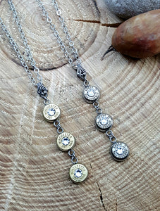 Triple Bullet Necklace - CHOICE of Brass or Nickel Casings