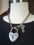 Vintage Winchester Heart Shape Padlock Chunky Statement Necklace-SureShot Jewelry