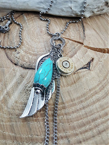 Winged Turquoise Long Bullet Necklace