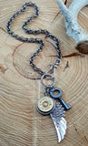 Shotshell, Skeleton Key & Wing Silver Charm Necklace-SureShot Jewelry