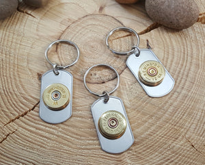 12 Gauge Shotshell Stainless Steel Dog Tag Key Chain