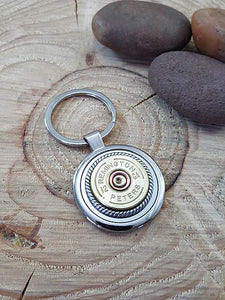 12 Gauge Shotshell Round Stainless Steel Key Ring - Vintage Remington - Peters-SureShot Jewelry