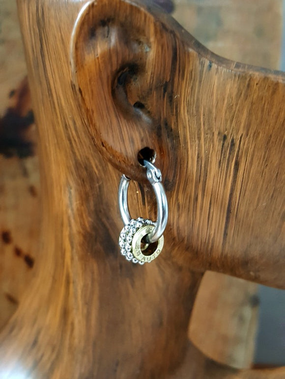 25 Auto Mixed Metal Studded Stainless Petite Hoop Bullet Earrings-SureShot Jewelry