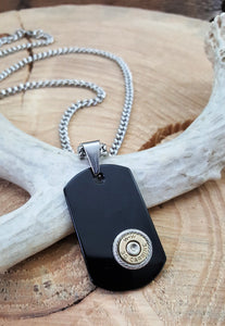 Men's Black Onyx Dog Tag Shape Bullet Necklace