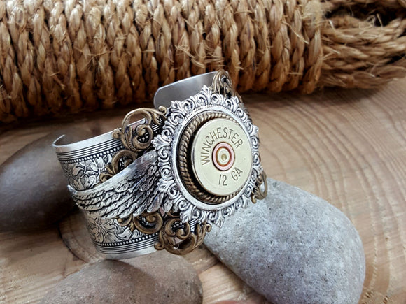 12 Gauge Winged Mixed Metal Silver Cuff Bracelet-SureShot Jewelry