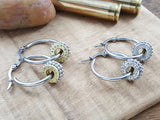 9mm Studded Stainless Petite Bullet Hoop Earrings - Choice of Brass or Nickel Casings-SureShot Jewelry