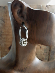 9mm Studded Stainless Petite Bullet Hoop Earrings - Choice of Brass or Nickel Casings-SureShot Jewelry