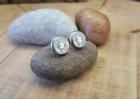 Bullet Studs - Nickel Bullet Casing Diamond Earrings
