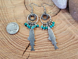 Antique Silver Trout / Turquoise Beaded Dangle Earrings - Fishing Earrings-SureShot Jewelry