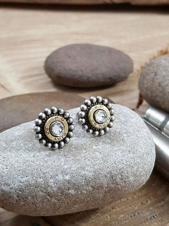 Petite Bullet Studs - 25 Auto - Beaded Bezel Bullet Earrings