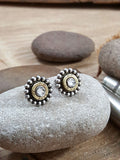 Jewelry Set - Petite Round Beaded Bezel Bullet Necklace & Earring Set - 25 Auto