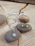 Jewelry Set - Petite Round Beaded Bezel Bullet Necklace & Earring Set - 25 Auto-SureShot Jewelry