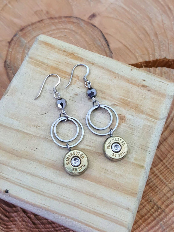 Double Round Fine Stainless Ring Bullet Dangles
