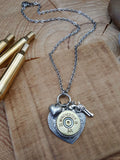 20 Gauge ShotShell Heart Necklace - Shot Thru the Heart Bullet Necklace