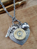 28 Gauge ShotShell Heart Necklace - Shot Thru the Heart Bullet Necklace