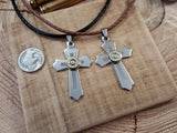 Men's Stainless Steel Cross Leather Cord Bullet Necklace-SureShot Jewelry